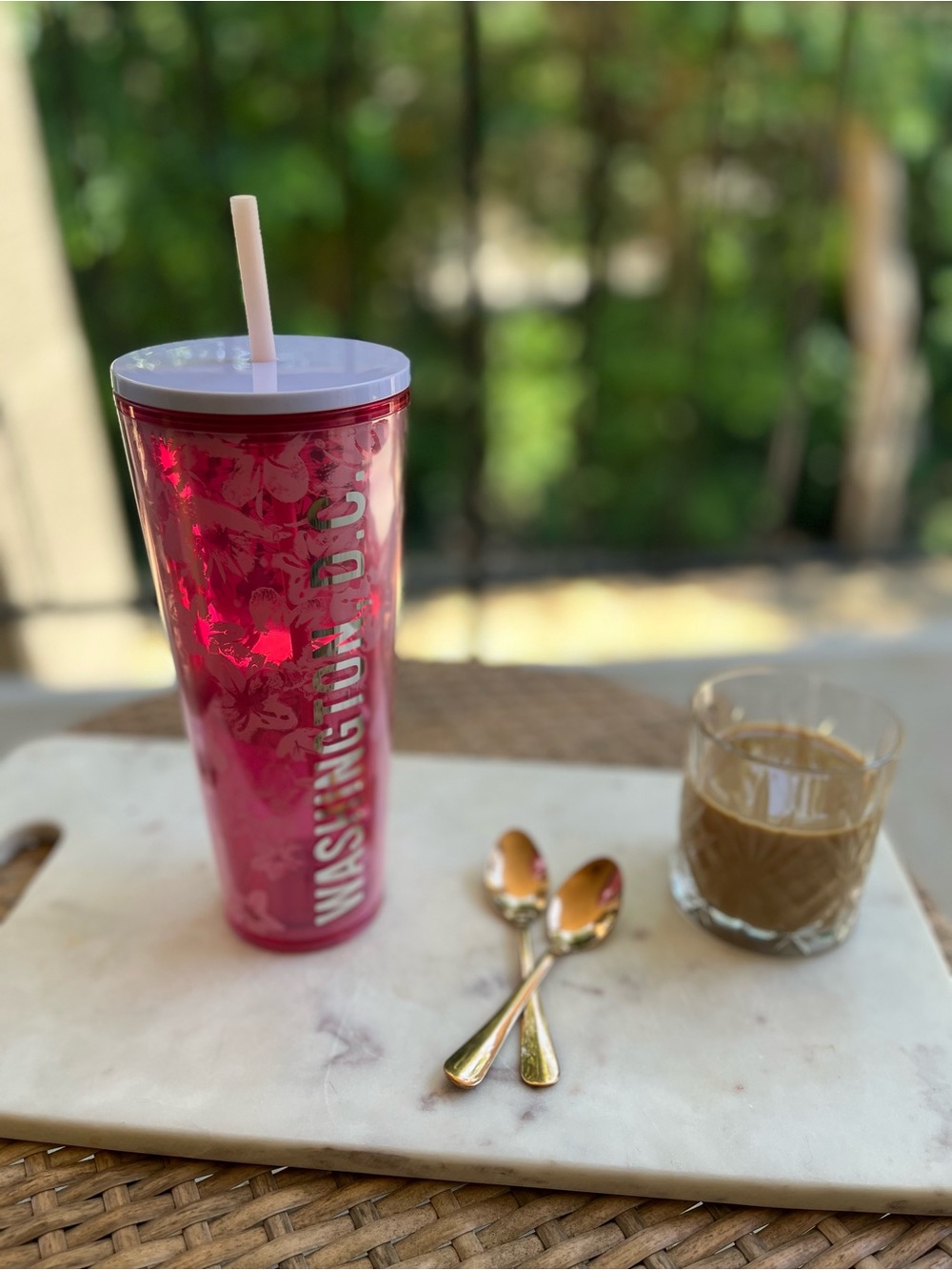 Starbucks Washington D.C. Pink Floral Travel Tumbler with Straw